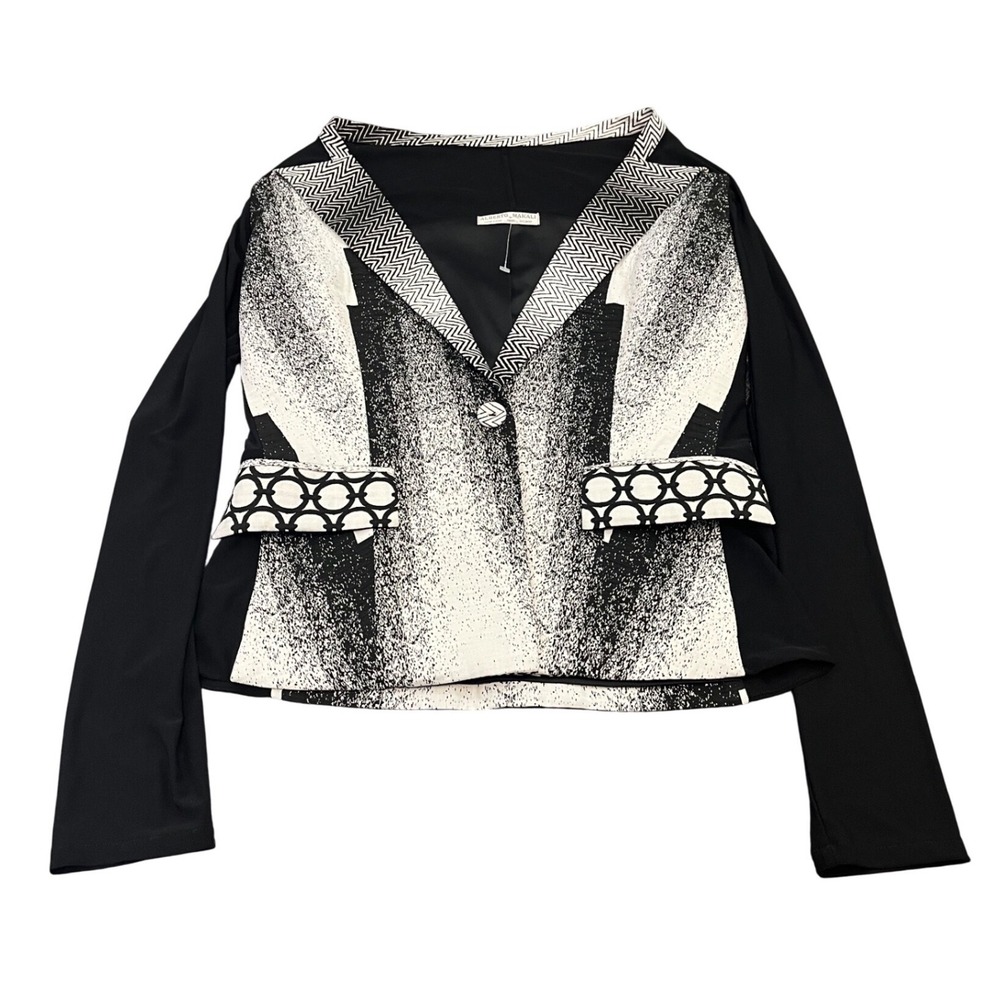 Alberto Makali Blazer Womens Black White‎ Geometric Graphic Print Mesh Sleeve